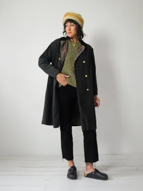 1940's Plaid & Black Reversible Trench Coat