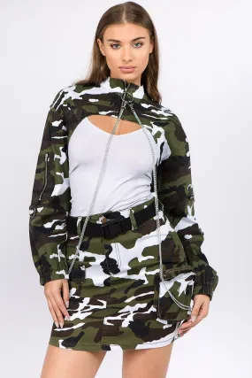 American Bazi Camouflage Cropped Jacket with Chains