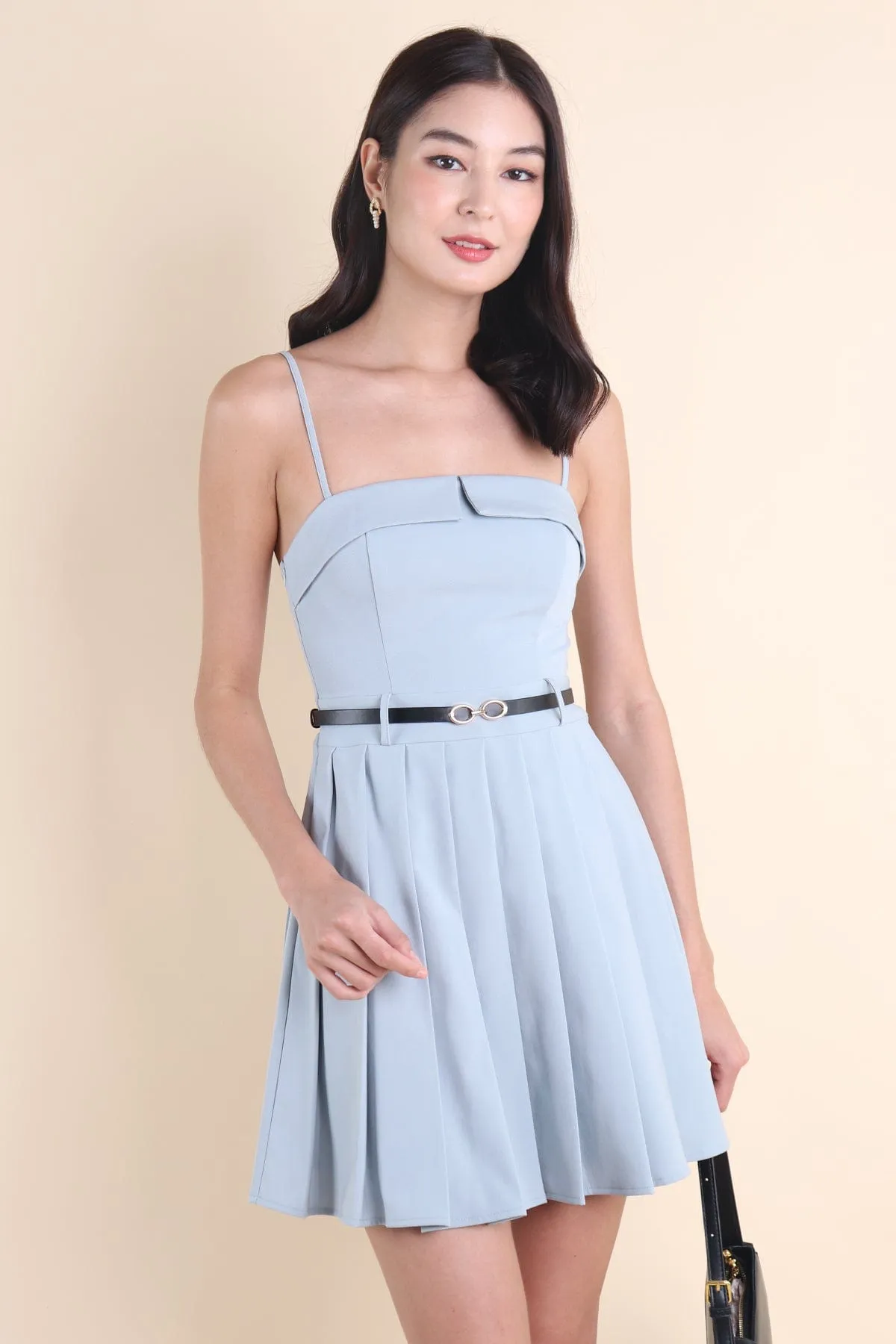 BERT PLEATED CAMI DRESS IN BLUE