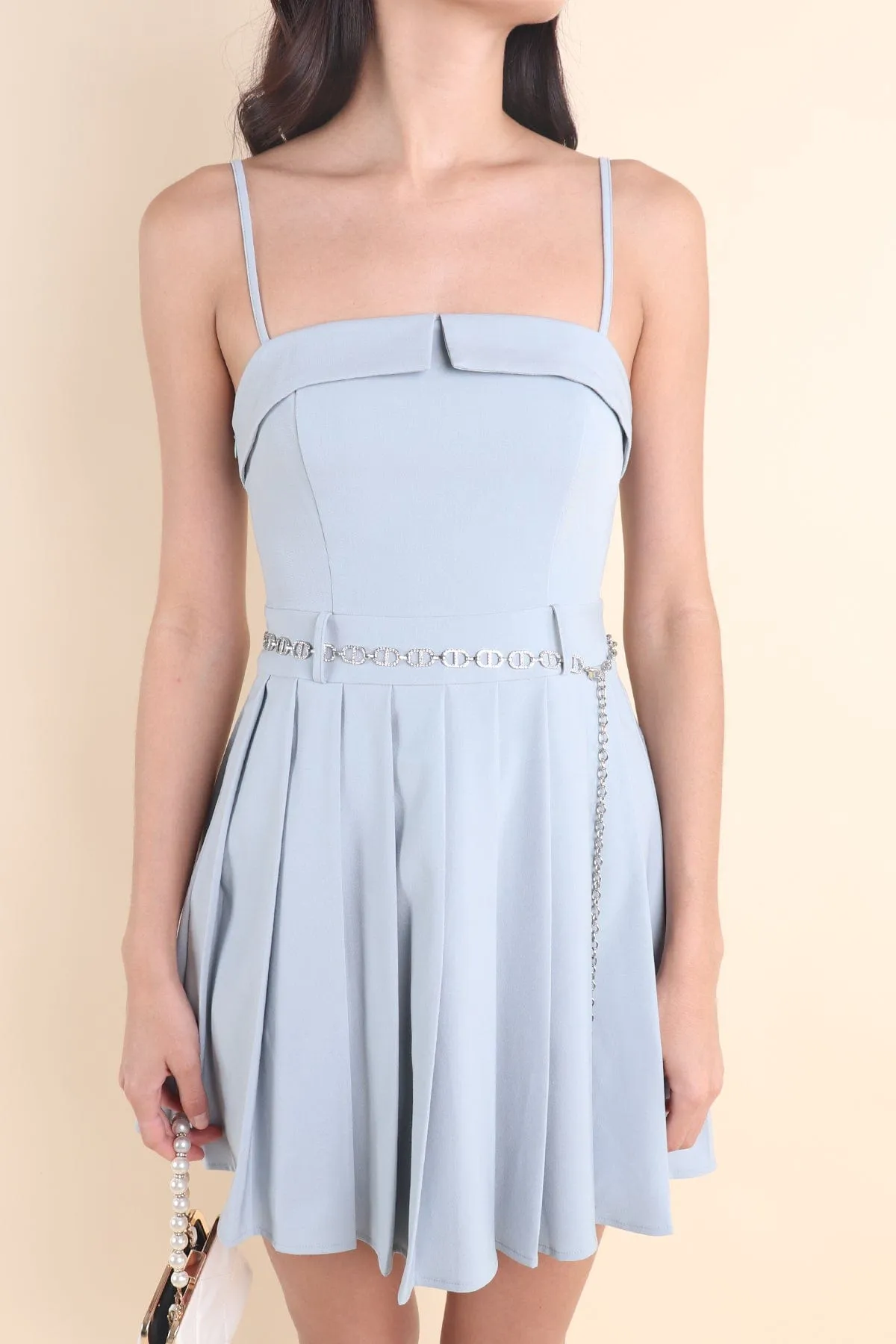 BERT PLEATED CAMI DRESS IN BLUE