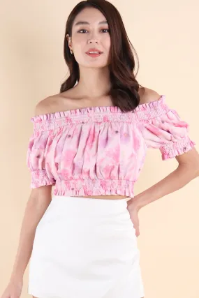 BLOOM FLORAL OFFSIE TOP IN PINK