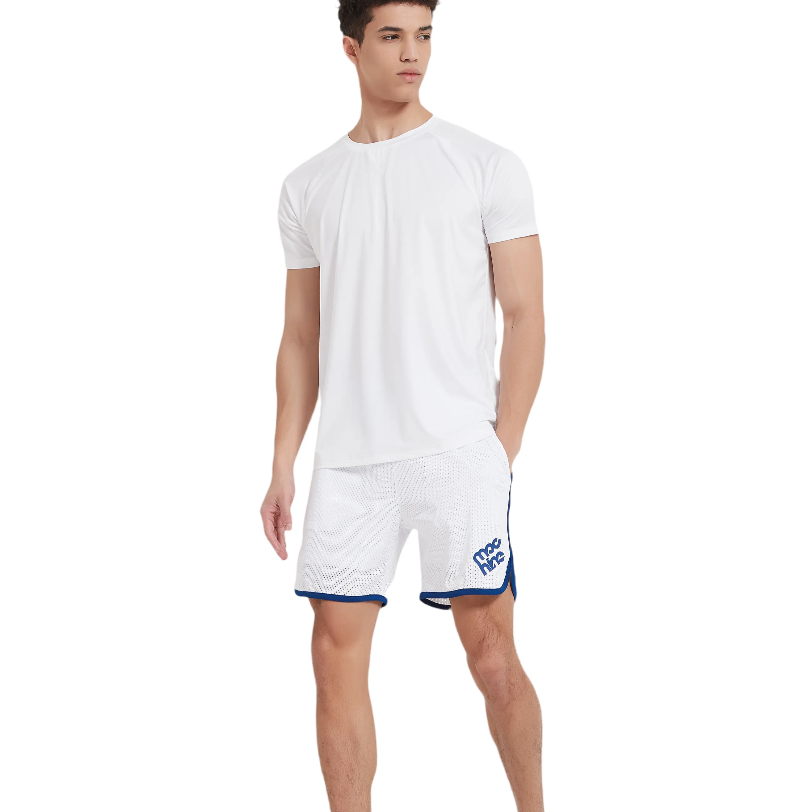 Botanic Mesh Gym Short - White w. Blue Taping