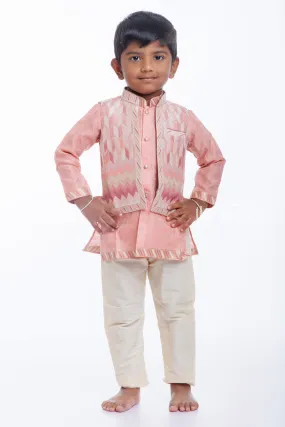 Boys Traditional Chevron Jacket and Cream Kurta Pant Set