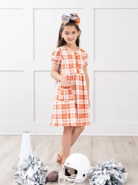 Burnt Orange Plaid Ruffle Dress