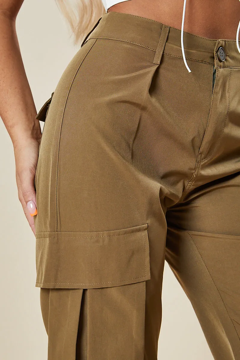 Camel Straight Leg Cargo Trousers - Nishi