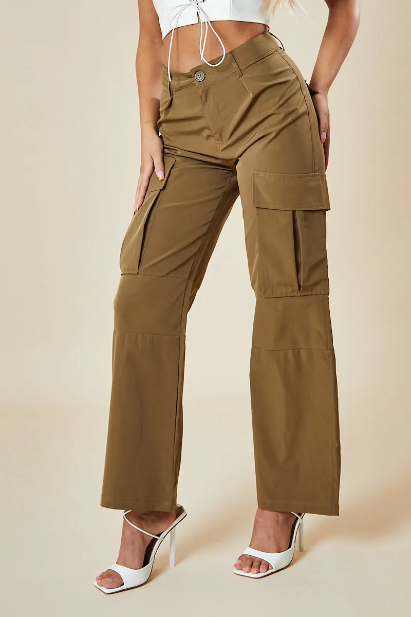 Camel Straight Leg Cargo Trousers - Nishi