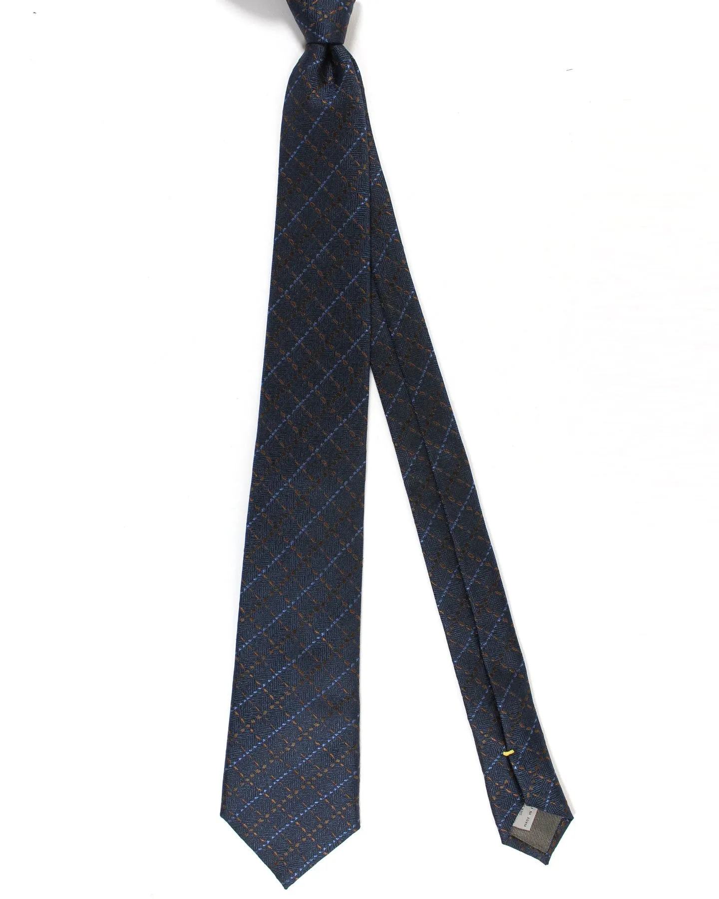 Canali Silk Tie Dark Blue Brown Plaid Pattern