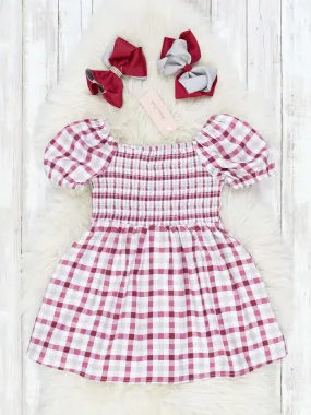 Crimson & Grey Smocked Plaid Dress