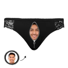 Custom Face Zipper Black Lace Panties Sexy Underwear