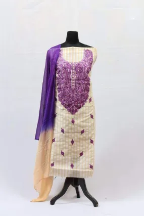 Designer Beige Colour Salwar kameez With Amazing Contrast Of Purple Colour Embroidery