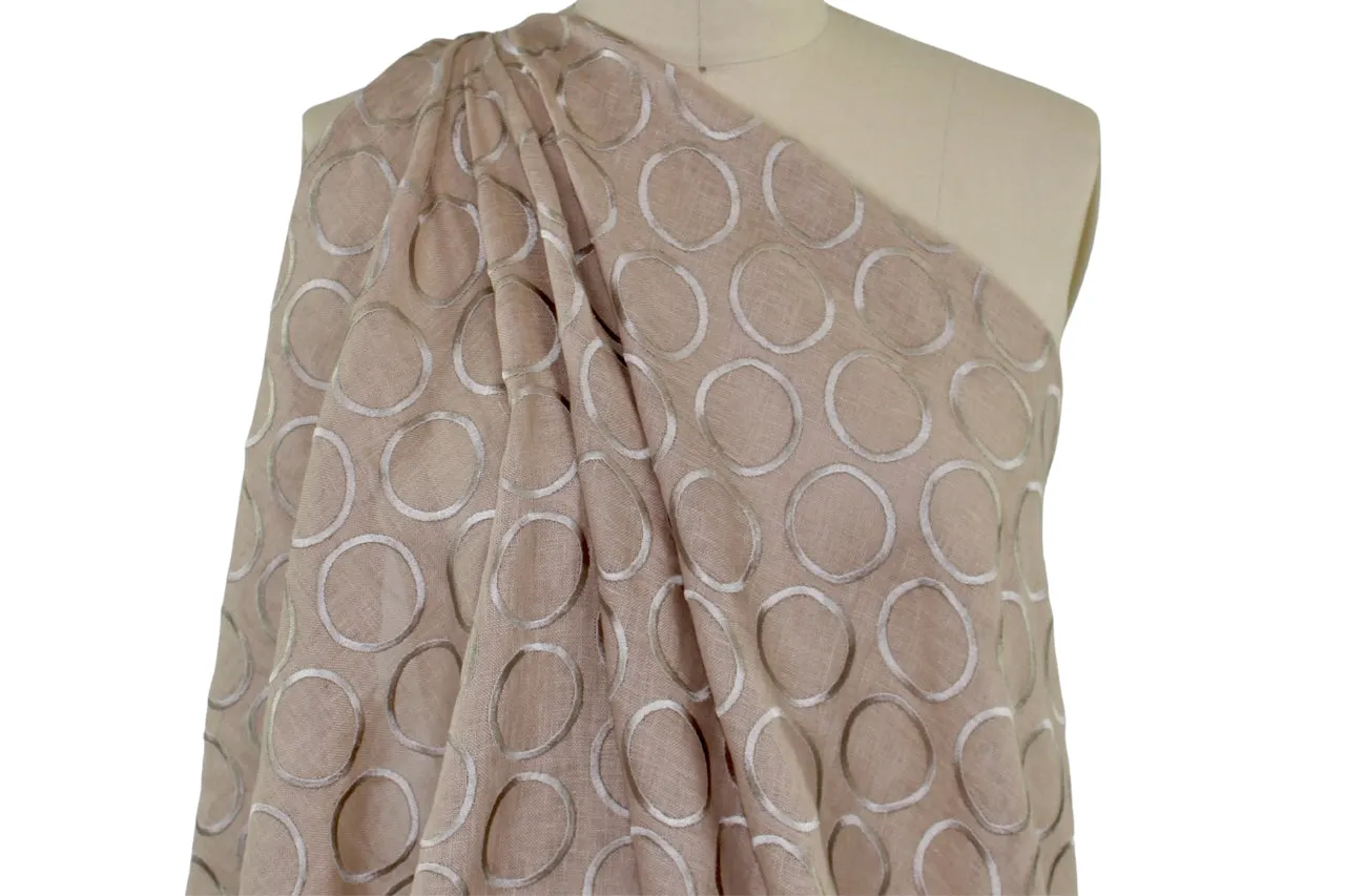 Embroidered Gauzy Linen - Ecru on Pearl Beige