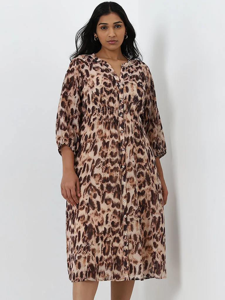 Gia Brown Animal Print A-Line Dress with Camisole