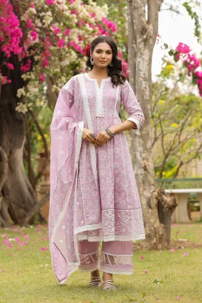 Kisah Pink Cotton Anarkali Suit Set