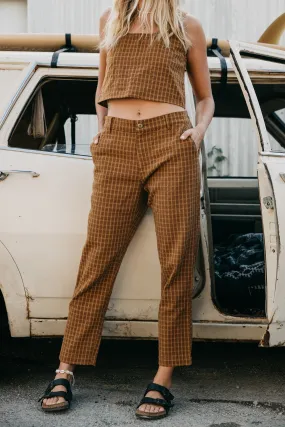 Kora - Unisex Brown Checked Pants