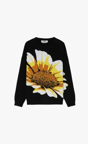 LARGE JACQUARD DAISY BLACK SWEATER