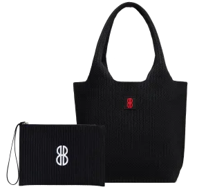 Medium - Black Stripe Tote With Pouch