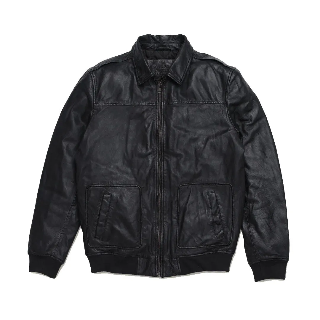 Men's Black Aviator Sheepskin Leather Bomber Jacket