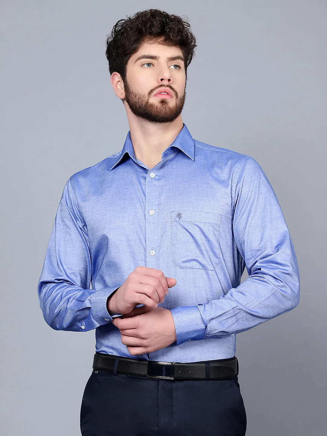 Men's Blue Formal Plain Full Sleeve Shirt