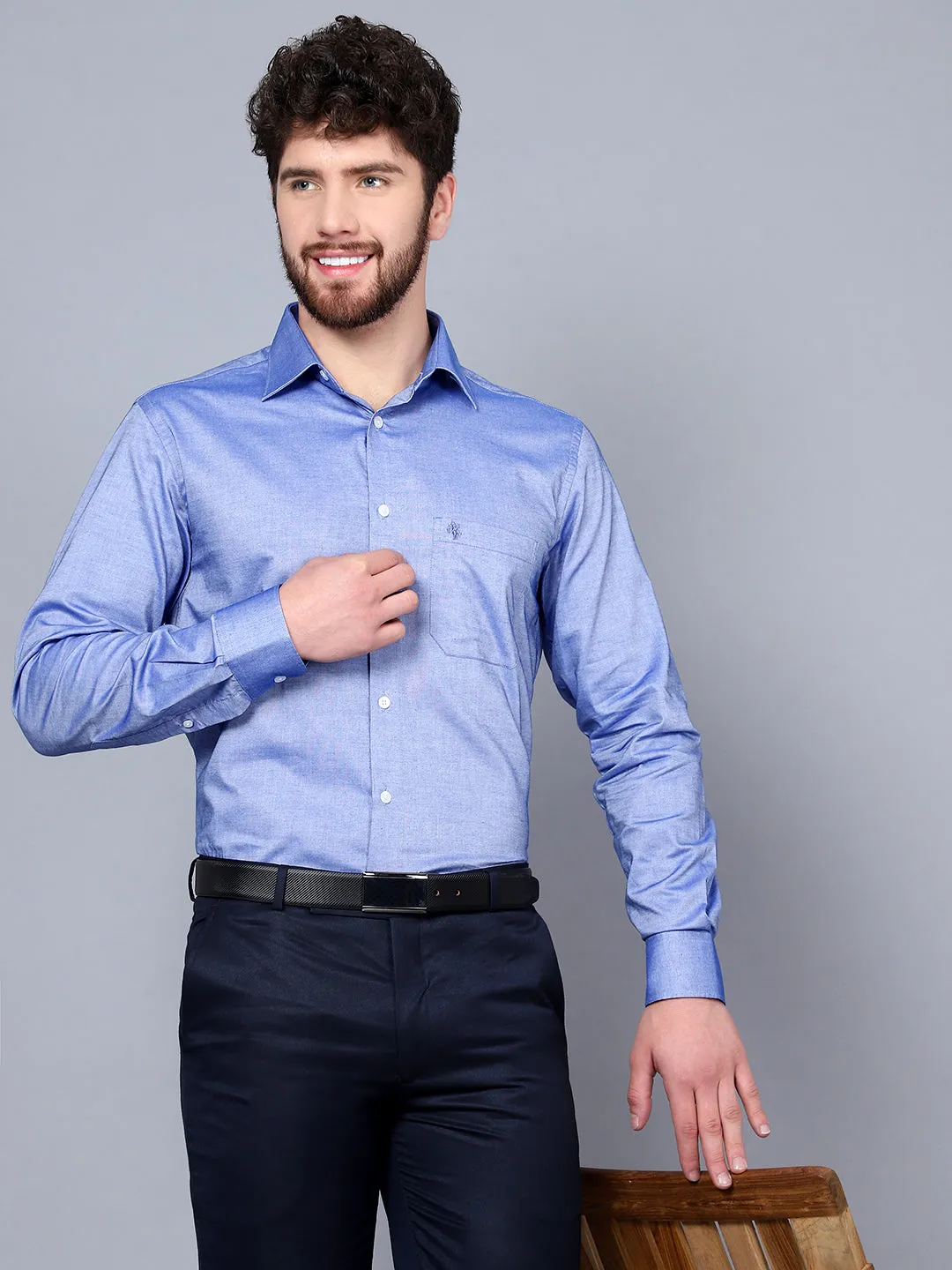 Men's Blue Formal Plain Full Sleeve Shirt