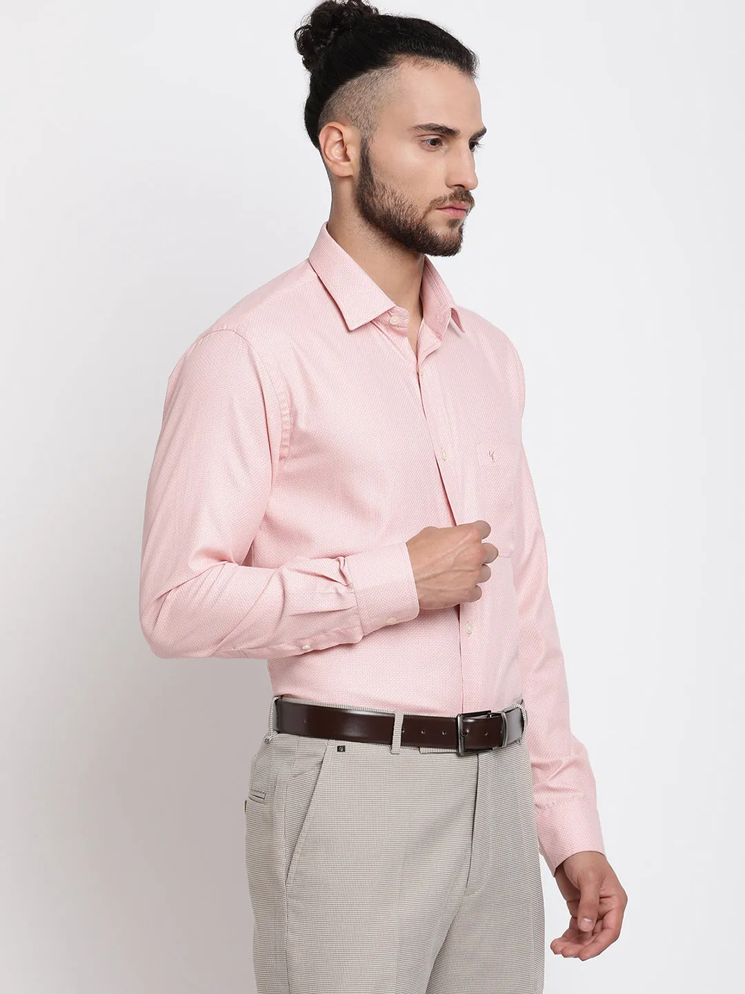 Men's Light Pink Formal Self Textured Full Sleeve Shirt