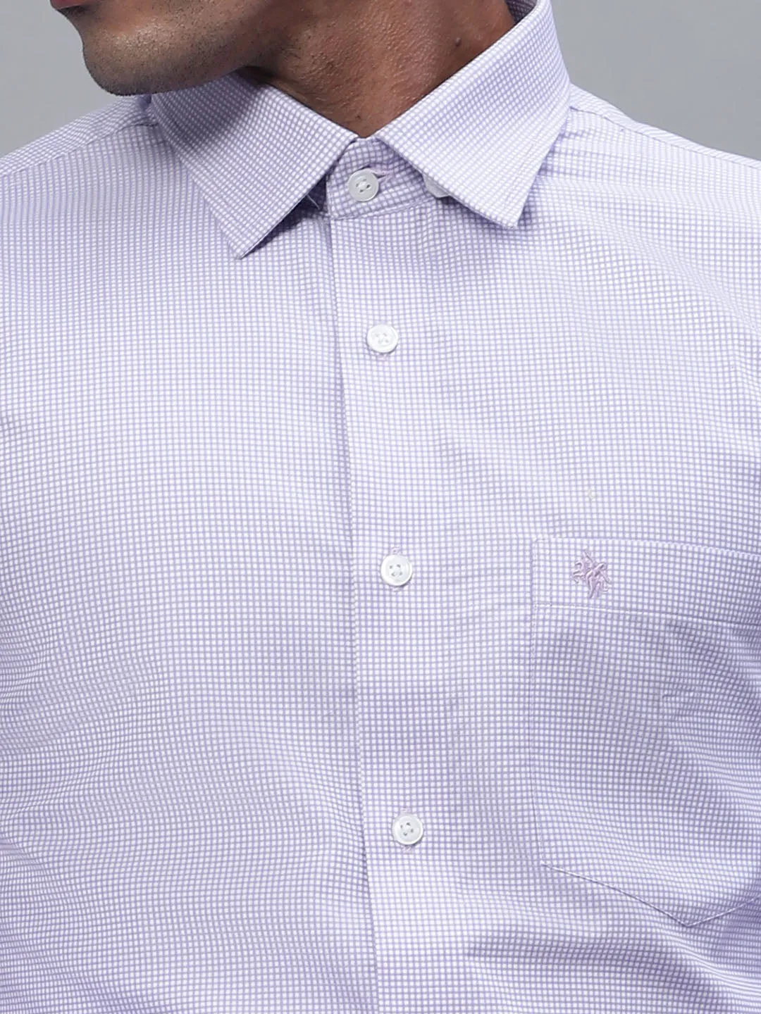 Men's Light Purple Formal Small Checks Full Sleeve Shirt