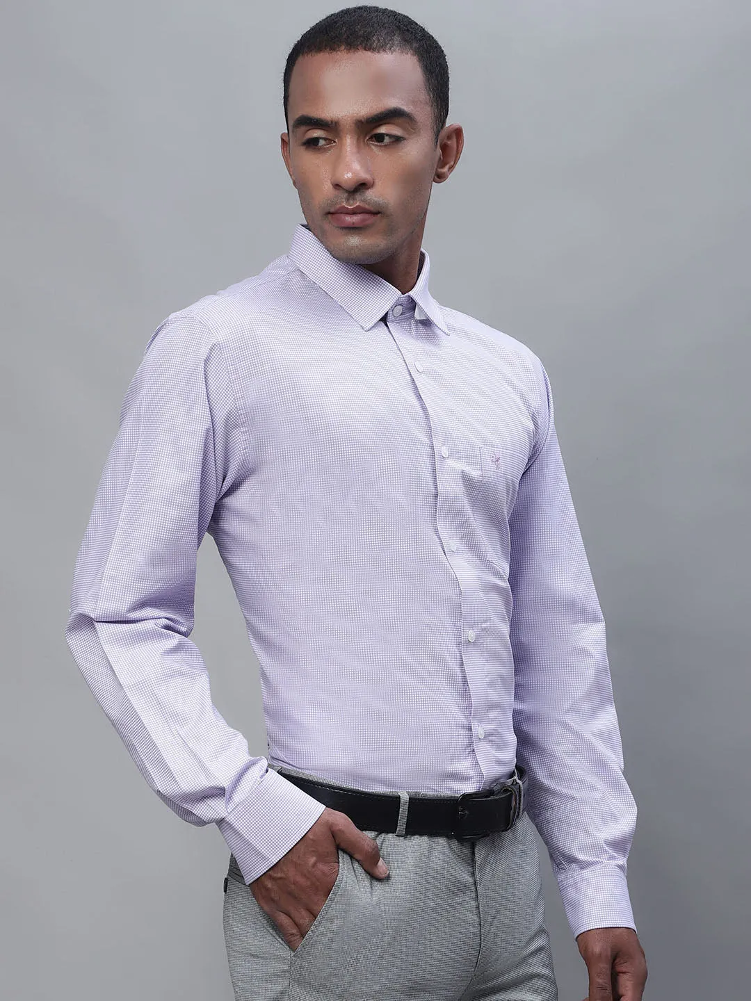 Men's Light Purple Formal Small Checks Full Sleeve Shirt