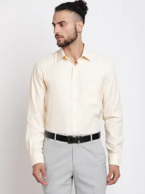 Men's Light Yellow Formal Self Textured Full Sleeve Shirt