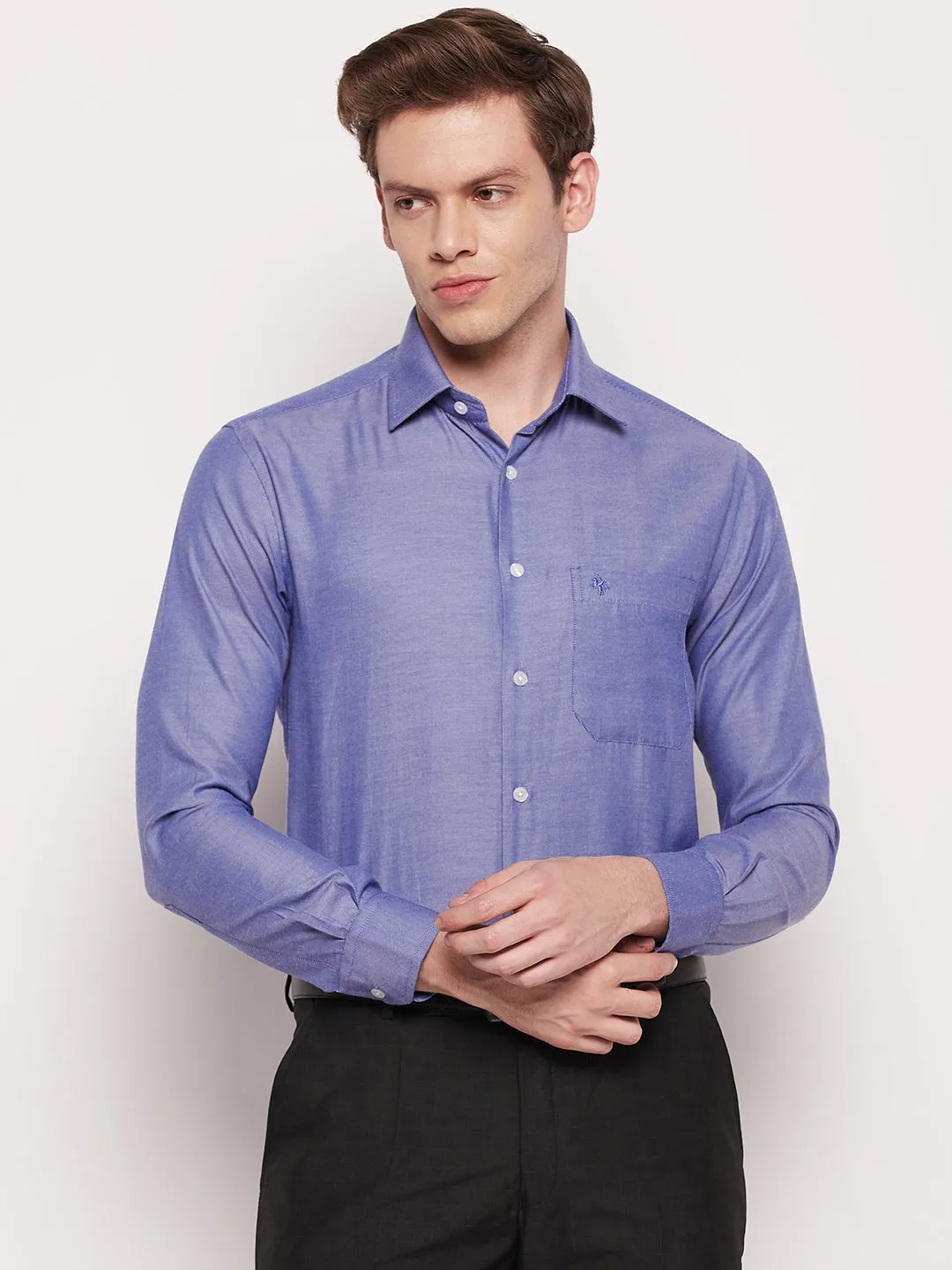 Men's Navy Blue Formal Plain Full Sleeve Shirt