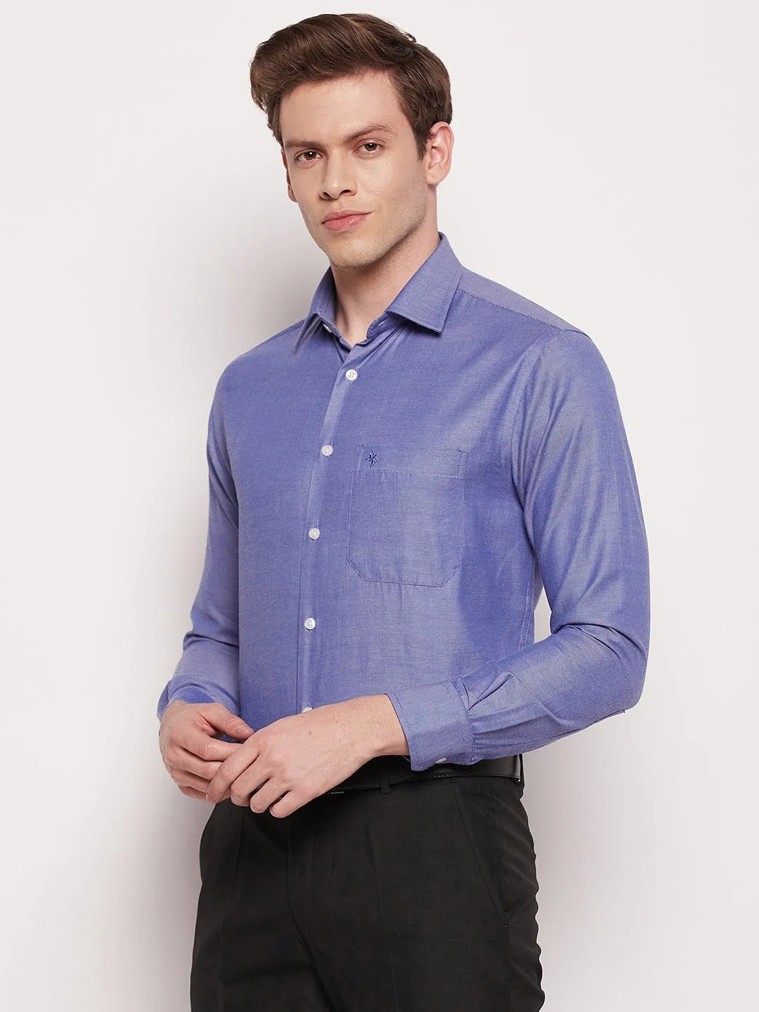 Men's Navy Blue Formal Plain Full Sleeve Shirt