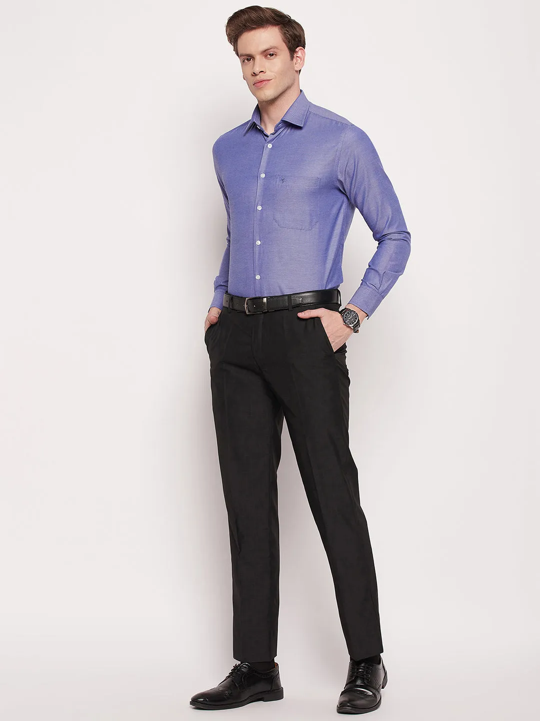 Men's Navy Blue Formal Plain Full Sleeve Shirt