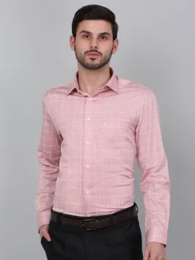 Men's Pink Checkered Full Sleeve Formal Shirt