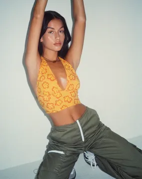 MOTEL X BARBARA Nanda Crop Top in Hibiscus Zebra Orange