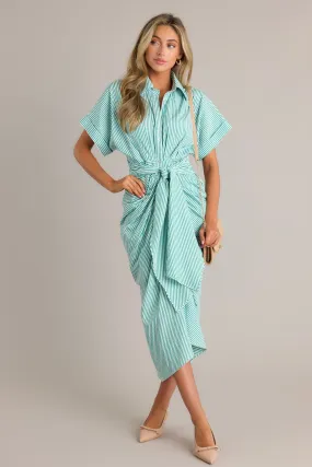 Nautical Breeze Green Stripe Button Front Midi Dress