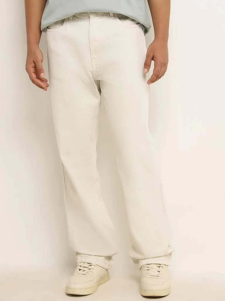 Nuon Off-White Mid - Rise Relaxed - Fit Jeans