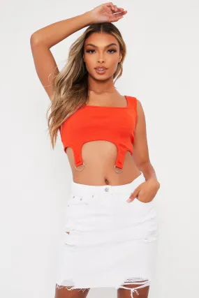 Orange Cropped Ring Detail Ribbed Crop Top - Judy