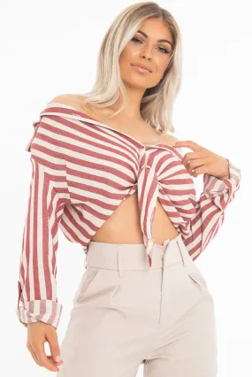 Red White Stripe Oversized Button Down Shirt - Sopha