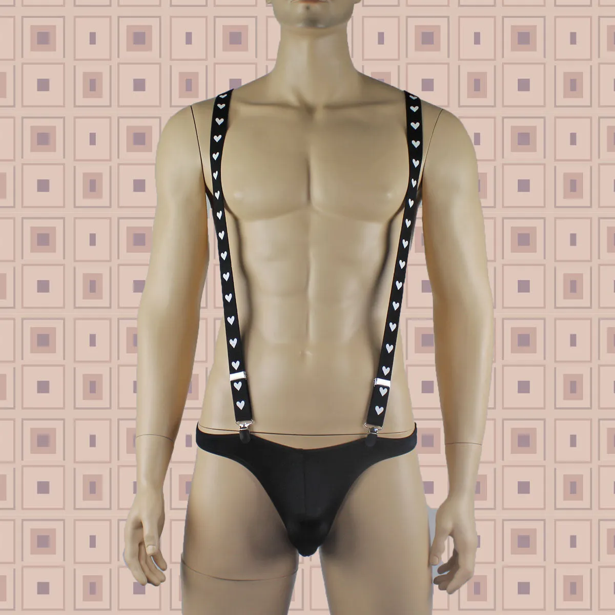 SALE - Stretch Elastic Clip on Suspender Braces Black & White Hearts