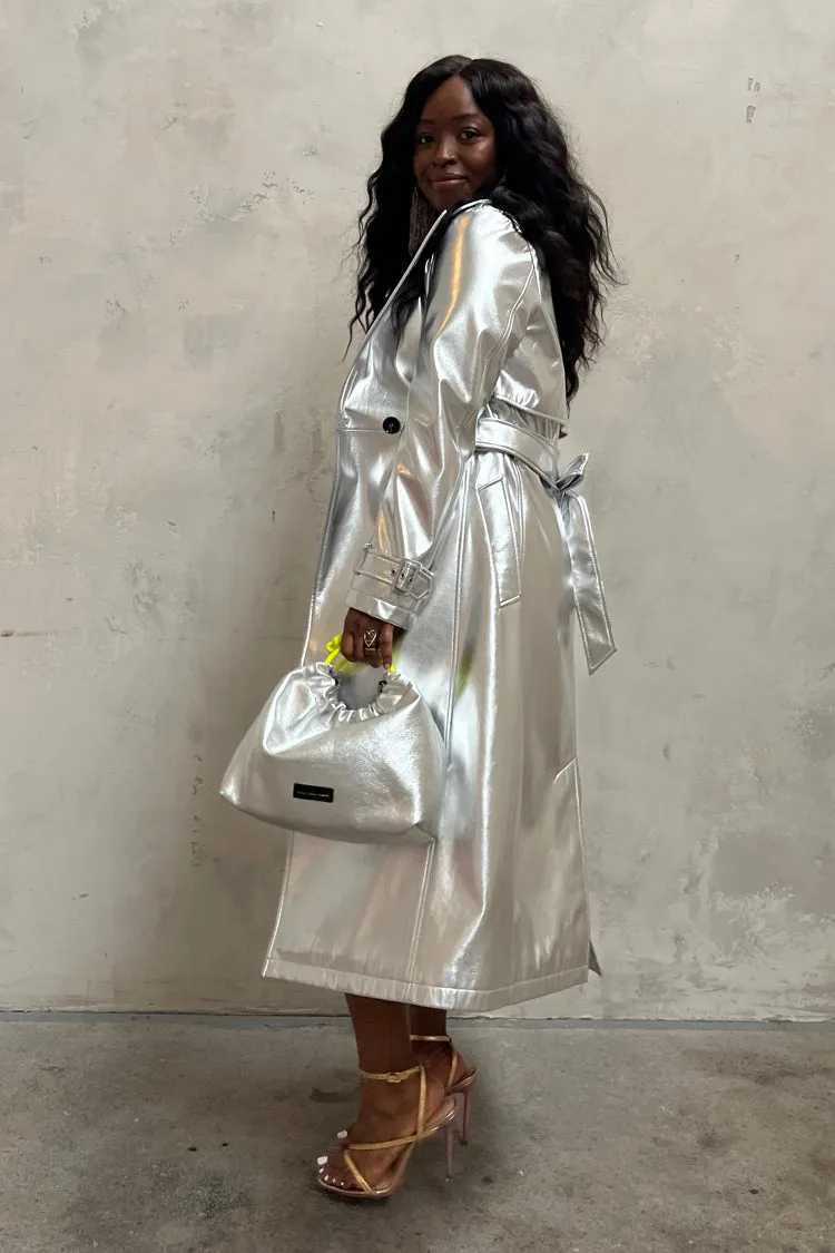 Silver Vegan Leather Trench