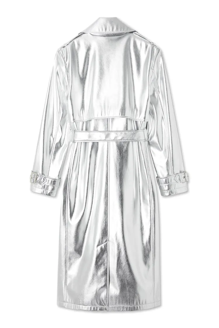 Silver Vegan Leather Trench