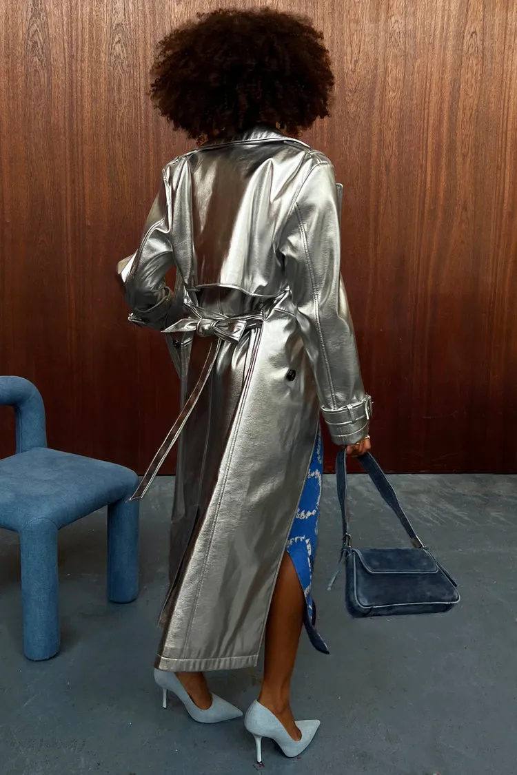 Silver Vegan Leather Trench