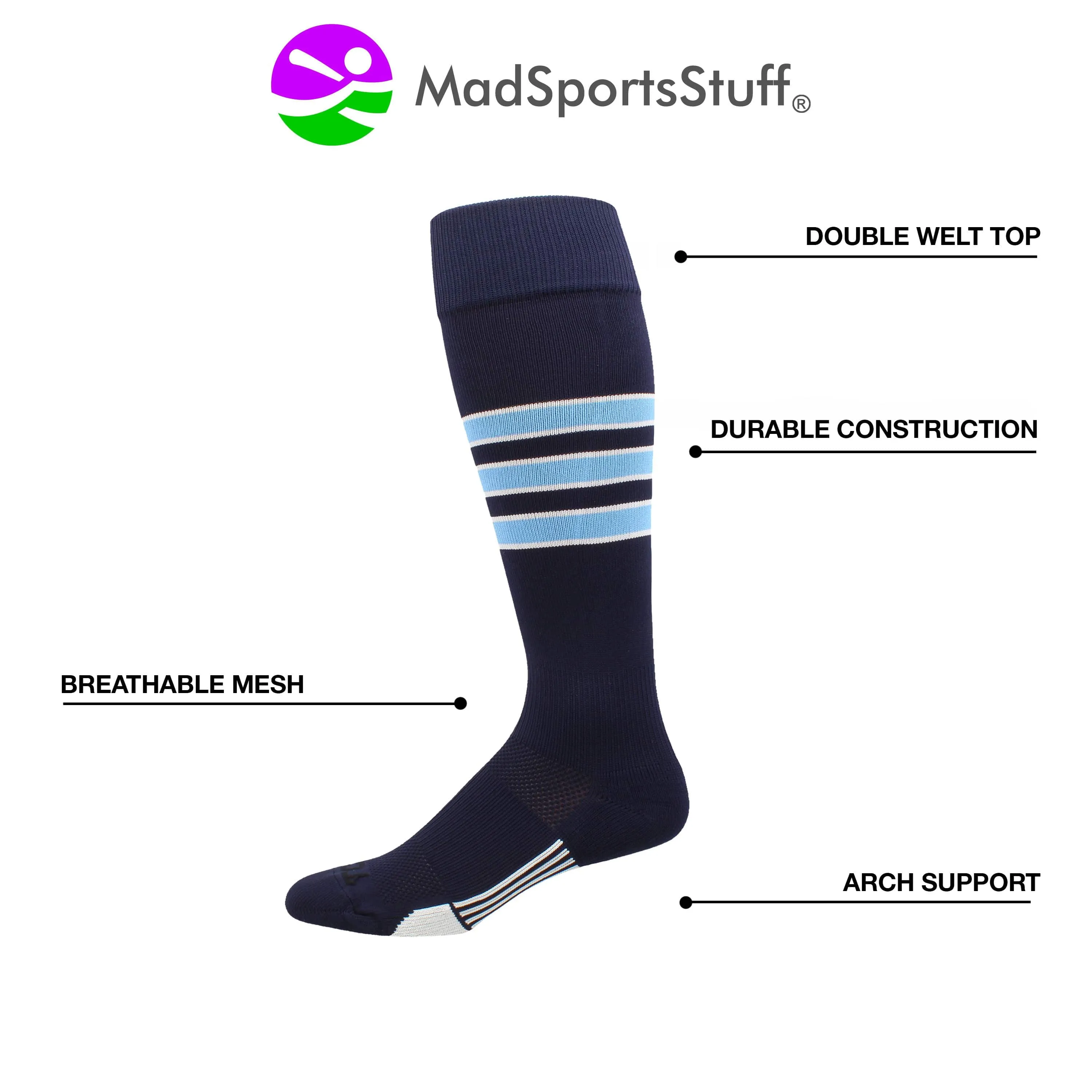 Striped Baseball Socks Over the Calf Dugout Pattern D