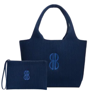 Sutton City Tote - Navy Stripe Monogram - Large