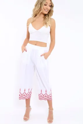 White Cropped Wide Leg Trousers - Eliana