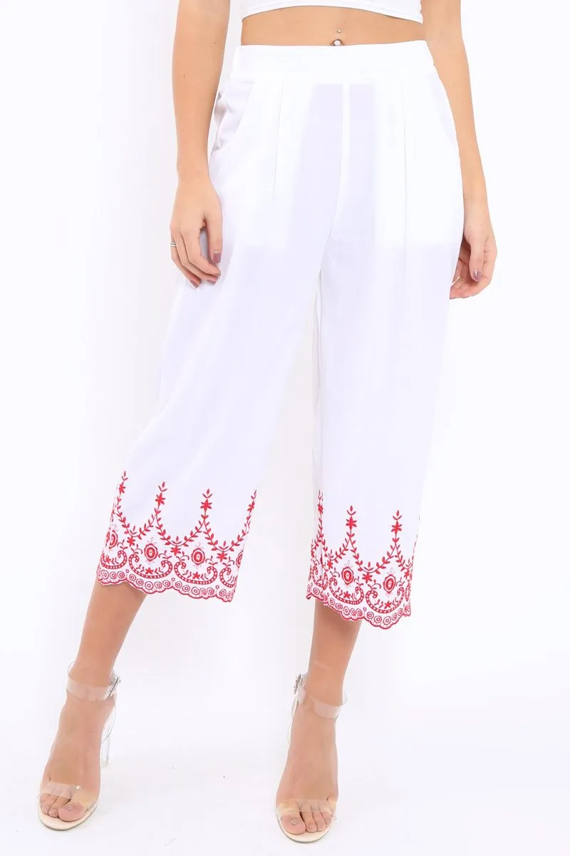 White Cropped Wide Leg Trousers - Eliana